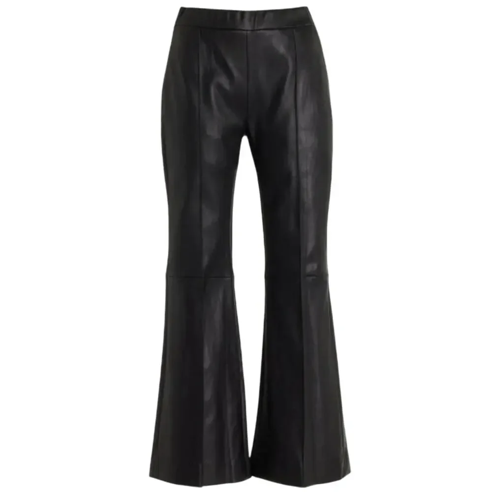 Rosetta Getty Pintuck Flare Leather Pants size US 2 Black Pull-On